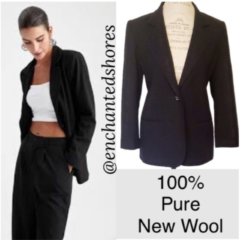 Vintage Wool Blazer Woolmark Professional Power Suit Black Sag Harbor Size 10